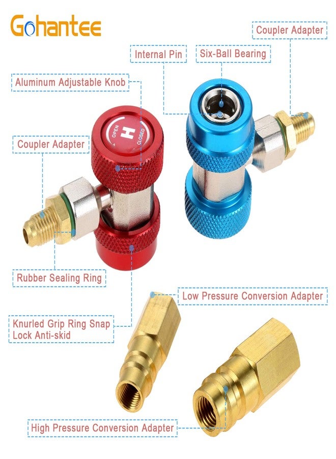 gohantee طقم وصلات محول R134A، موصل سريع قابل للتعديل R-134A، موصل خرطوم مقياس ضغط الفريون 1/4 بوصة، مع محول تحويل من R22 وR12 وR502 إلى R134A (قطعتان) - Image 3